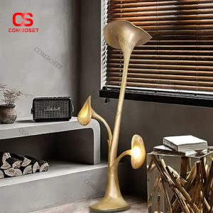 Đèn Sàn Điêu Khắc Hoa Chuông Màu Vàng Gold Sang Trọng Không Gian Phòng Khách