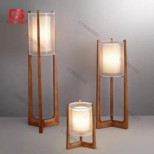 Đèn Sàn Gỗ Dáng Trụ Chụp Vải Tối Giản Hiện Đại