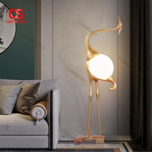 Đèn Sàn Hình Chim Hạc Màu Vàng Gold Nghệ Thuật Trang Trí Không Gian Cao Cấp
