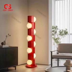 Đèn Sàn Kim Loại Hình Trụ Đỏ Nhiều Bóng Xung Quanh Hiện Đại 3 Chế Độ Sáng