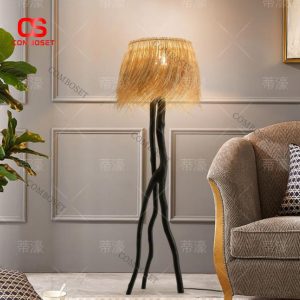 Đèn Sàn Nghệ Thuật Thân Cây Nhựa Chao Tre 3 Chế Độ Sáng Mộc Mạc