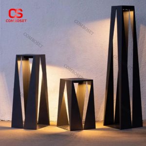 Đèn Sàn Ngoài Trời Hình Học Kim Loại Đen Năng Lượng Mặt Trời Ánh Sáng Ấm Sang Trọng