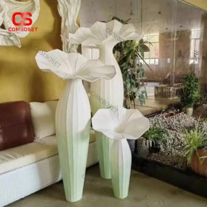 Đèn Sàn Vải Tông Trắng Xanh Kiểu Hoa Hiện Đại Cho Phòng Khách