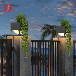 Đèn Sân Vườn Trụ Vuông Kết Hợp Chậu Cây Trang Trí Cảnh Quan Cao Cấp