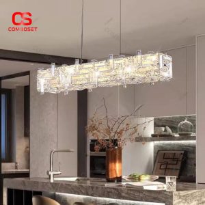 Đèn Trần Pha Lê Luxury Kiểu Hộp Dài Cho Không Gian Cao Cấp 3 Chế Độ Sáng