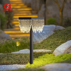 Đèn Trụ Chao Acrylic Hiệu Ứng Băng Năng Lượng Mặt Trời Ánh Sáng Vàng Ấm