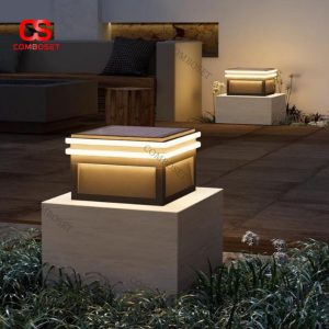 Đèn Trụ Cổng Năng Lượng Mặt Trời Thiết Kế Vuông Tối Giản Cao Cấp
