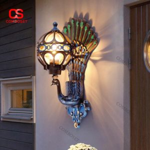 Đèn Tường Chim Công Ánh Vàng Nghệ Thuật Cổ Điển Trang Trí Ngoại Thất