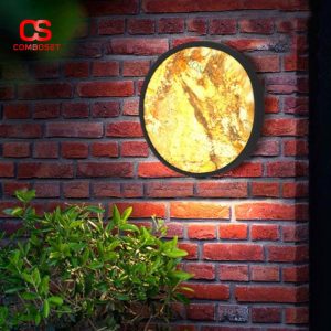 Đèn Tường Phiến Đá Khung Kim Loại, Ánh Sáng Vàng Nghệ Thuật