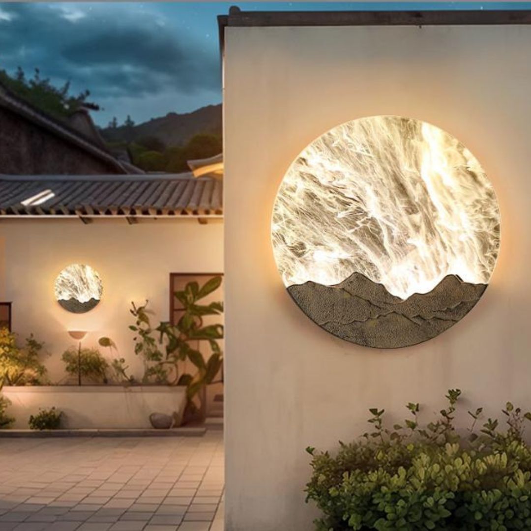 Đèn Tường Tròn Hiệu Ứng Sơn Thủy Nghệ Thuật Ánh Vàng Cao Cấp