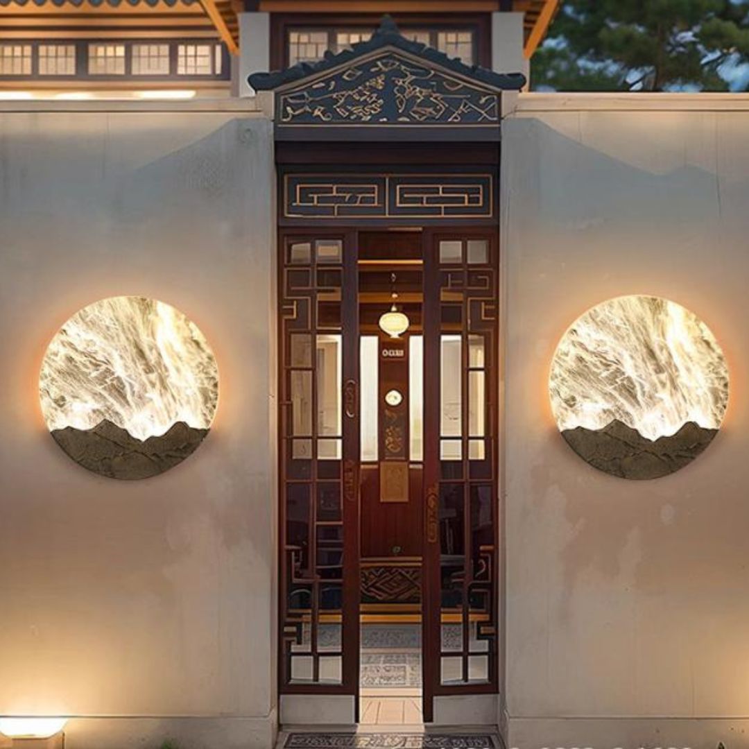 Đèn Tường Tròn Hiệu Ứng Sơn Thủy Nghệ Thuật Ánh Vàng Cao Cấp