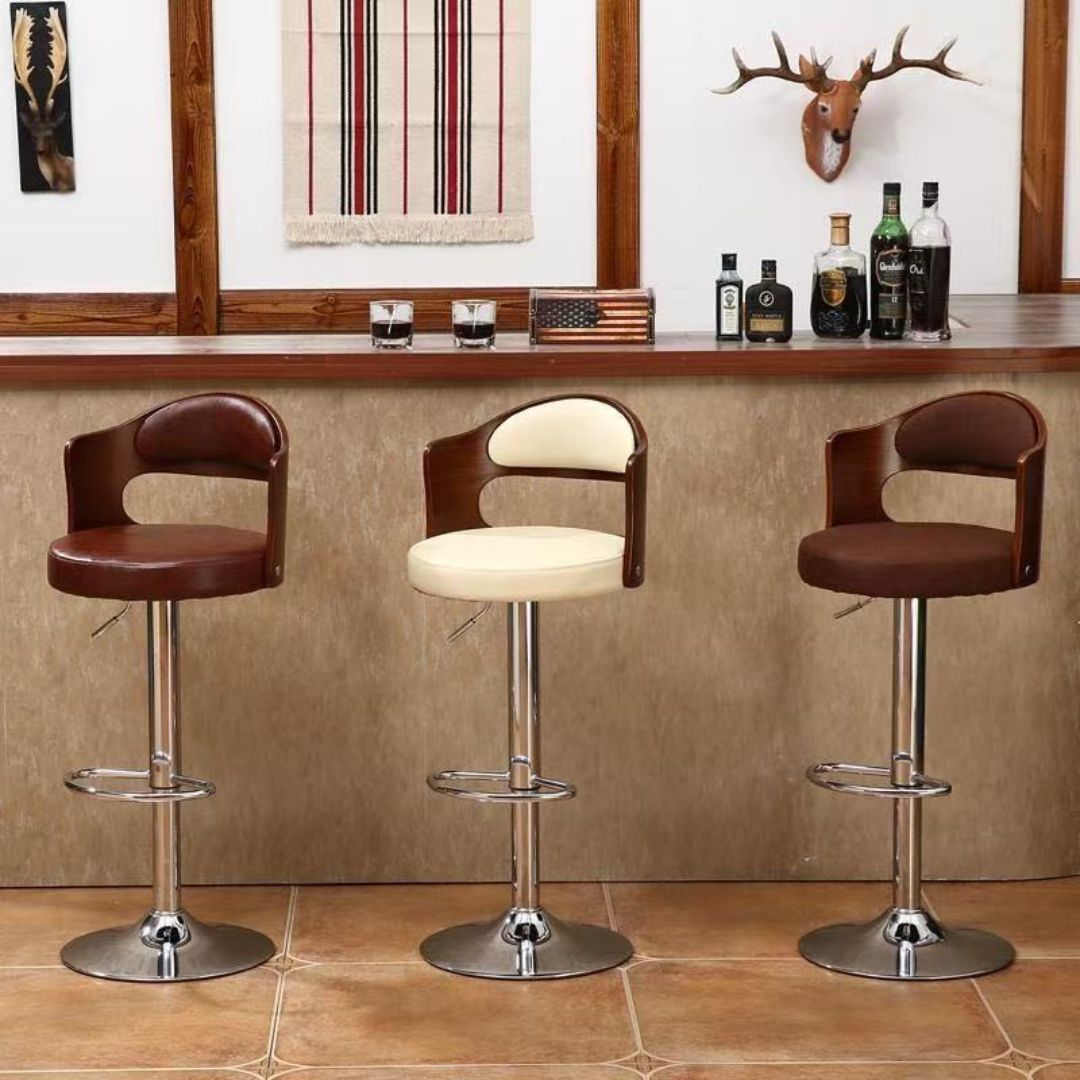 Ghế Bar Tựa Lưng Gỗ Nguyên Khối, Có Thể Nâng Lên