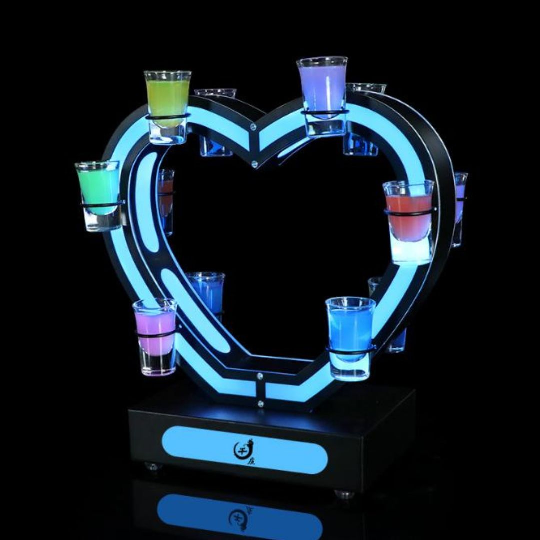 Kệ Đèn Led Trái Tim Đa Sắc Trưng Bày Cocktail Phụ Kiện Decor Quán Bar
