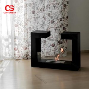 Lò Sưởi Dáng Chữ U Khung Kim Loại Đen Trắng Tối Giản Decor Quán Cafe, Phòng Khách