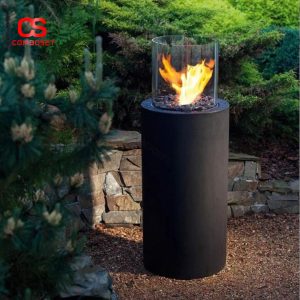 Lò Sưởi Dáng Trụ Tròn Ngoài Trời Hiện Đại, Kính Chắn Gió Sang Trọng