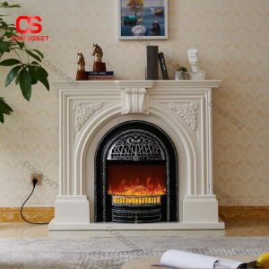Lò Sưởi Điện Khung Gỗ Trắng Tân Cổ Điển Ánh Lửa 3D Sang Trọng