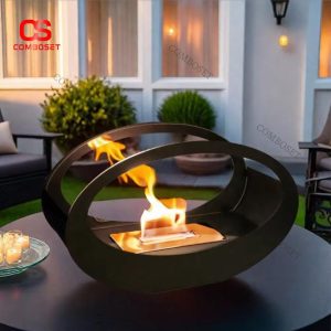 Lò Sưởi Mini Hình Oval Mở Hai Mặt Để Bàn Decor Phòng Khách, Văn Phòng