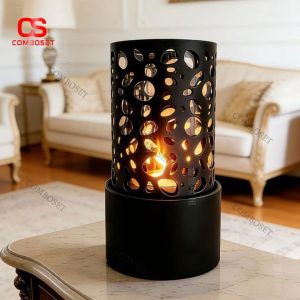 Lò Sưởi Trụ Hoạ Tiết Kim Loại Decor Để Bàn Sang Trọng