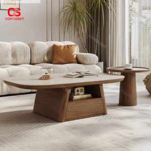 Bàn Cafe Vân Gỗ Óc Chó Phong Cách Tối Giản, Có Ngăn Và Không Ngăn