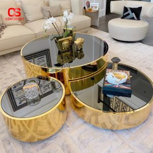 Bộ Bàn Trà Thủy Tinh Kết Hợp Inox Cho Phòng Khách