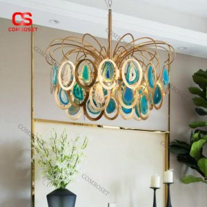 Đèn Chùm Đá Mã Não Xanh Phong Cách Artistic Cho Nội Thất Sang Trọng