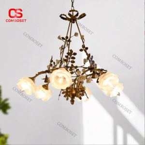Đèn Chùm Hoa Hồng Cổ Điển Kiểu Pháp Kim Loại Nghệ Thuật