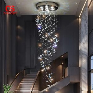 Đèn Chùm Pha Lê Thông Tầng Dạng Thác Ánh Sáng Bay Lượn