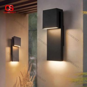 Đèn Gắn Tường Hình Hộp Đen Tối Giản Ánh Sáng Hắt Hai Chiều Ngoài Trời