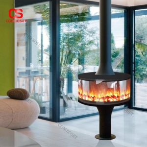 Đèn Lò Sưởi Điện Dạng Tròn Kính Cong Hiệu Ứng Lửa 360 Độ