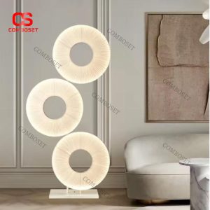 Đèn Sàn Chao Vải Vòng Tròn Xếp Ly 3 Chế Độ Sáng Hiện Đại