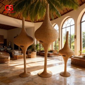 Đèn Sàn Giả Mây Cao Cấp Dáng Bầu Nghệ Thuật Trang Trí Nội Thất