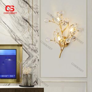 Đèn Tường Pha Lê Cành Cây Mạ Vàng Ánh Sáng Trang Trí Khách Sạn, Nhà Hàng