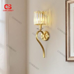 Đèn Tường Pha Lê Mạ Vàng Tay Cong Nghệ Thuật Cho Khách Sạn