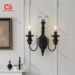 Đèn Tường Tân Cổ Điển Kim Loại Sơn Đen Ánh Sáng Ấm