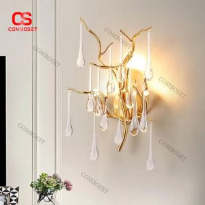 Đèn Tường Thuỷ Tinh Cành Cây Giọt Nước Mạ Vàng Nghệ Thuật