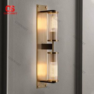 Đèn Tường Trụ Đôi Thủy Tinh Sọc Ánh Kim Trang Trí Sang Trọng