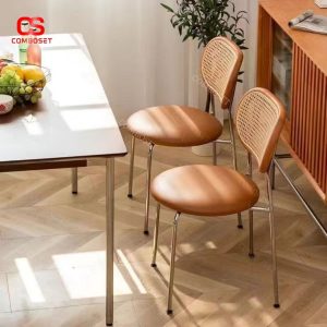 Ghế Đan Tựa Lưng Mây, Mặt Ghế Tròn Bằng Da Êm Ái