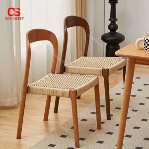 Ghế Dây Dệt Tựa Lưng Bằng Gỗ, Ghế Ngồi Ăn Kiểu Retro