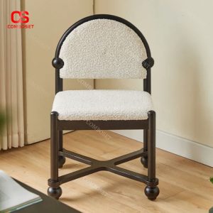 Ghế Trang Điểm Màu Kem, Khung Gỗ Nguyên Khối Cho Phòng Ngủ