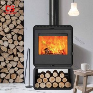 Lò Sưởi Đốt Củi Kim Loại Đứng Sàn Có Ngăn Chứa Củi Thiết Kế Công Nghiệp Cao Cấp