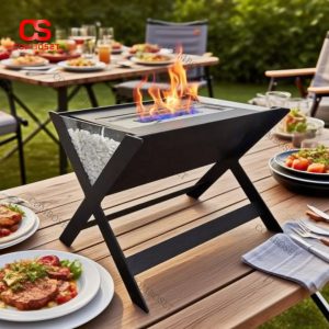 Lò Sưởi Hình Chữ X Kim Loại Sơn Đen Sân Vườn Biệt Thự Cao Cấp