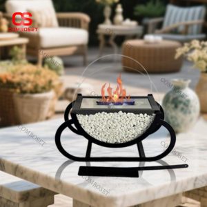 Lò Sưởi Nghệ Thuật Dáng Bầu Thiết Kế Kim Loại Kết Hợp Đá Trang Trí