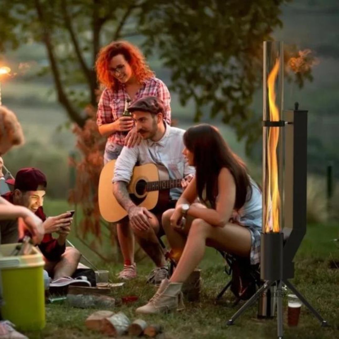 Lò Sưởi Ngoài Trời Dáng Trụ Kính Cao Chân Đứng Kim Loại