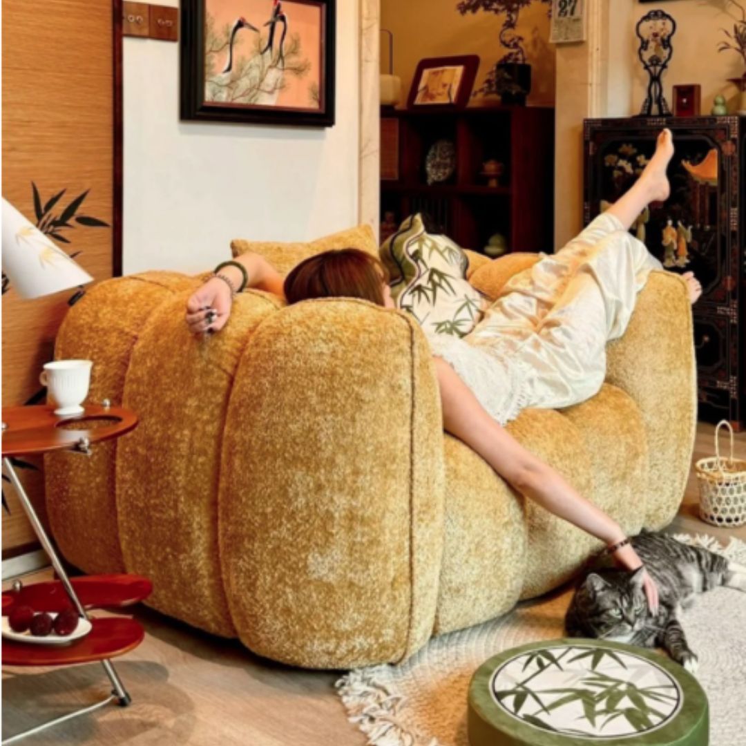 Sofa Đơn Hình Bí Ngô, Sofa Vải Nỉ Bông Êm Ái