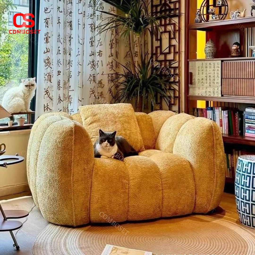 Sofa Đơn Hình Bí Ngô, Sofa Vải Nỉ Bông Êm Ái