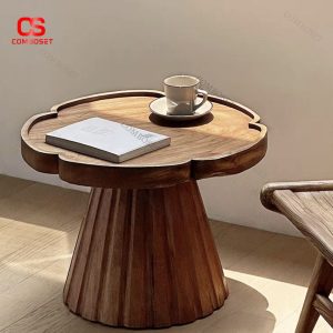 Bàn Trà Gỗ Mặt Hoa 5 Cánh – Chân Trụ Xòe Nghệ Thuật