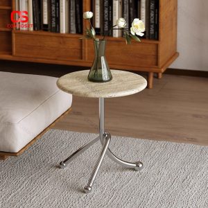 Bàn Trà Tròn Mini Mặt Đá, Chân Cong 3 Nhánh