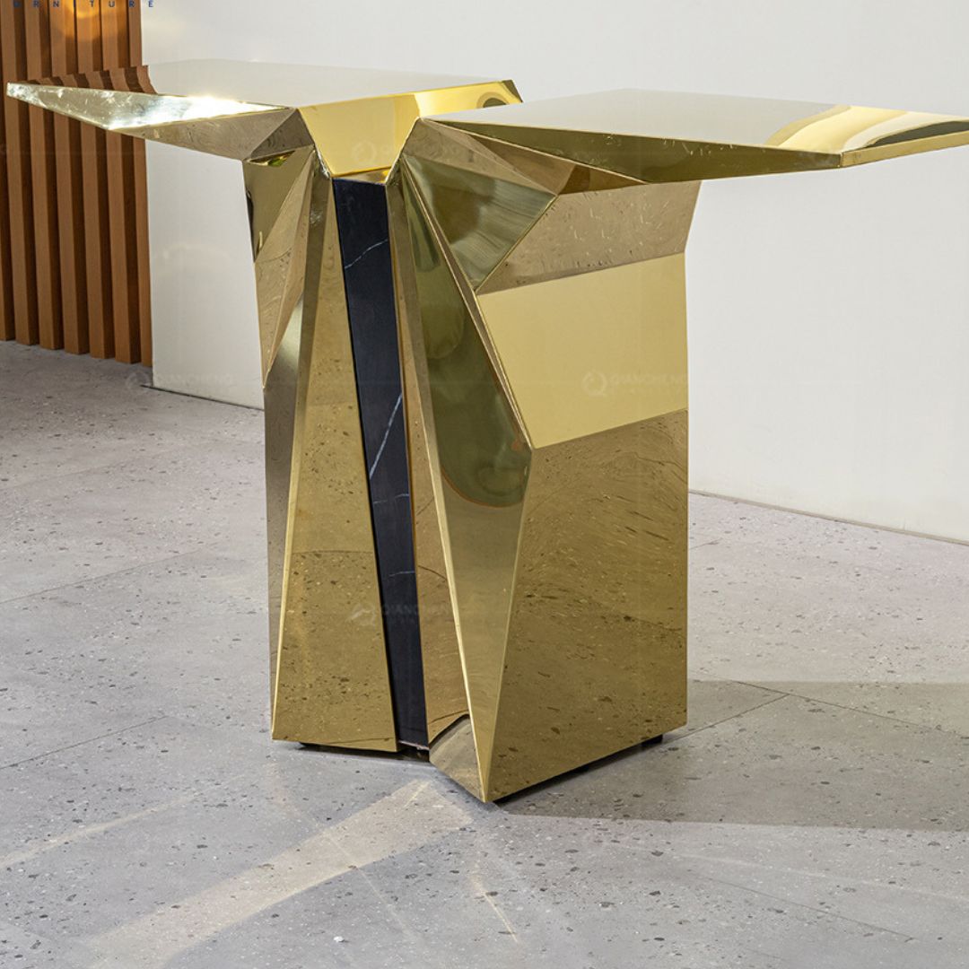 Bàn Trang Trí Inox Mạ Vàng Kiểu Khối Hình Học