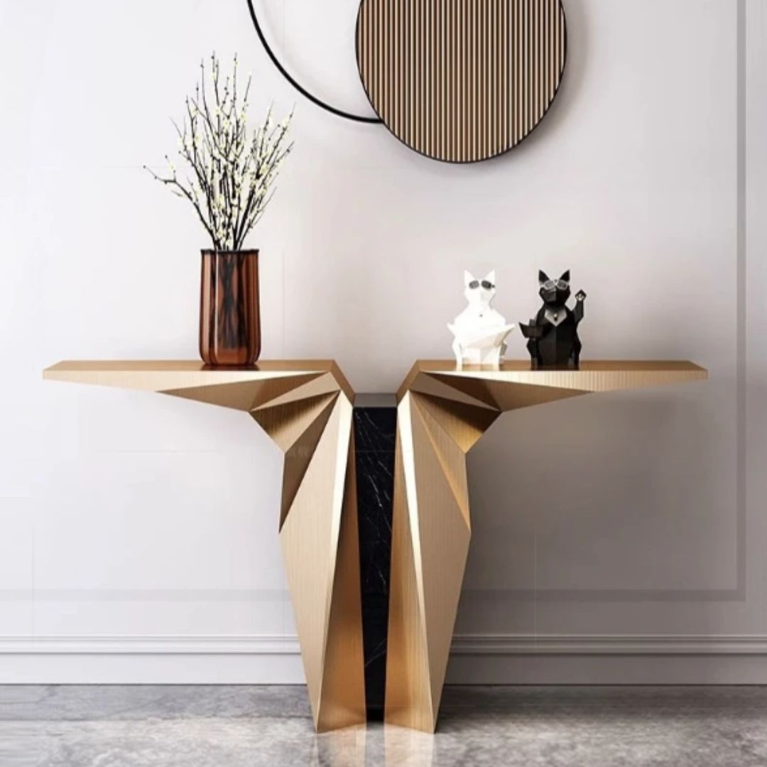 Bàn Trang Trí Inox Mạ Vàng Kiểu Khối Hình Học