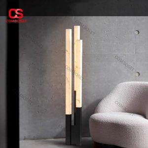 Đèn Sàn Đá Cẩm Thạch Giả Dáng Trụ Đôi Phong Cách Hiện Đại